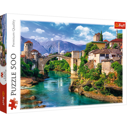 500 Piece Jigsaw Puzzles, Old Bridge in Mostar, Bosnia Herzegovina Puzzle, Mountain Village Puzzle, Adult Puzzles, Trefl 37333