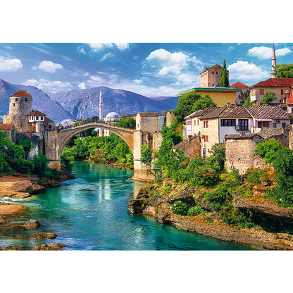 500 Piece Jigsaw Puzzles, Old Bridge in Mostar, Bosnia Herzegovina Puzzle, Mountain Village Puzzle, Adult Puzzles, Trefl 37333