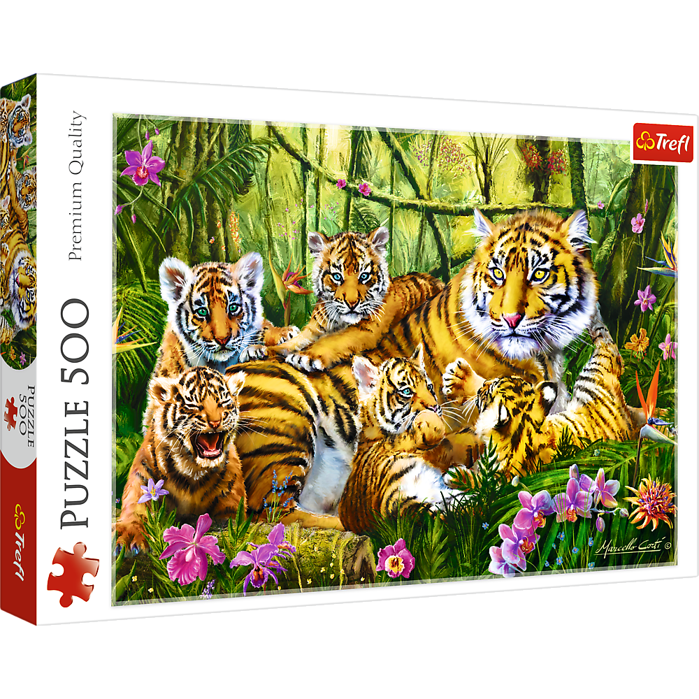 500 Piece Jigsaw Puzzles, Family of Tigers, Jungle, Wild Animals, Tiger Cubs, Big Cats, Adult Puzzles, Trefl 37350