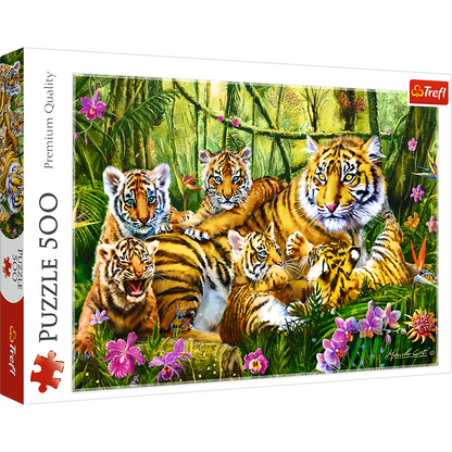 500 Piece Jigsaw Puzzles, Family of Tigers, Jungle, Wild Animals, Tiger Cubs, Big Cats, Adult Puzzles, Trefl 37350