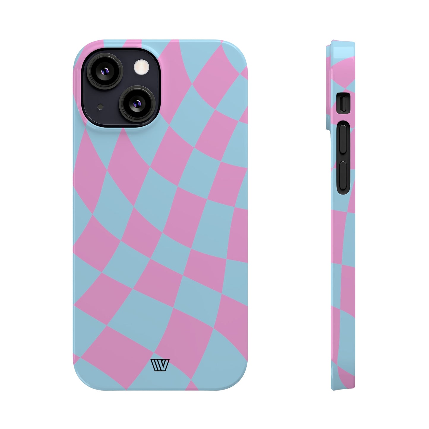 BLUE PINK CURVY CHECKERBOARD | Slim iPhone Case