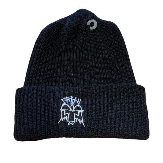 Faith "Angel" Embroidered Beanie Black