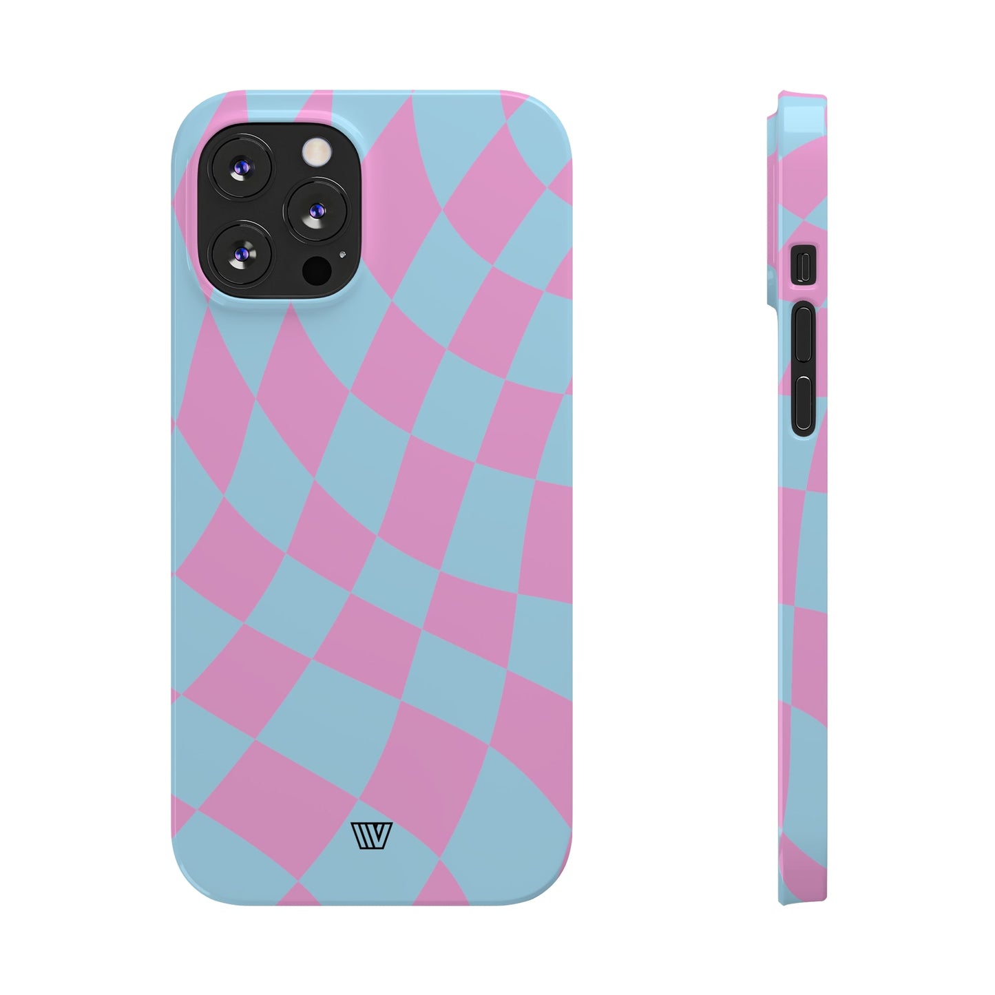 BLUE PINK CURVY CHECKERBOARD | Slim iPhone Case