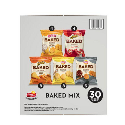 Baked Variety Pack, Lay’s Regular/Lay’s BBQ/Cheetos/Ruffles Cheddar and Sour Cream/Hot Cheetos, 30 Bags/Box, 2 Boxes/Carton