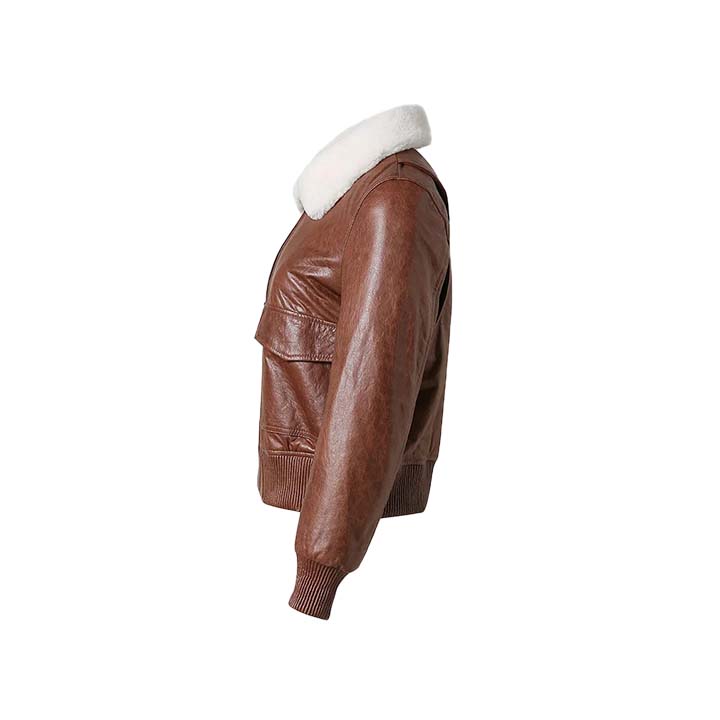 Radiance Brown Leather Bomber Jacket