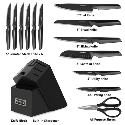 WANGMAZI 15-Piece Modern Kitchen Knife Set with Built-in Sharpener