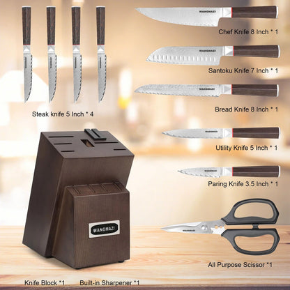 WANGMAZI 14-Piece Luxury Damascus Knife Set - Premium Kitchen Knives for Chefs & Home Cooks