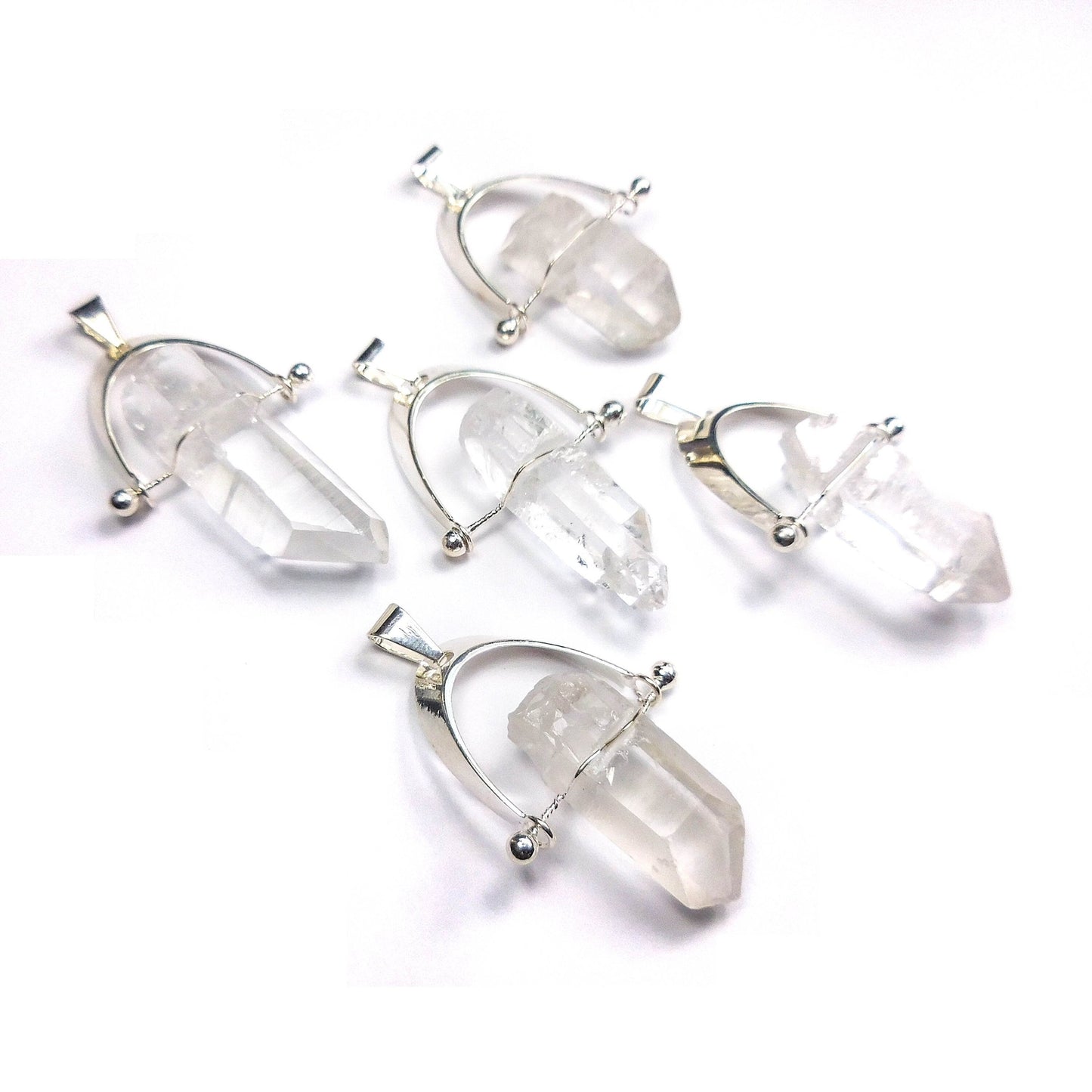 Quartz Crystal Point Arch Swivel Pendant (5 pcs)(Silver Plated) Wholesale Gemstone Jewelry Lot