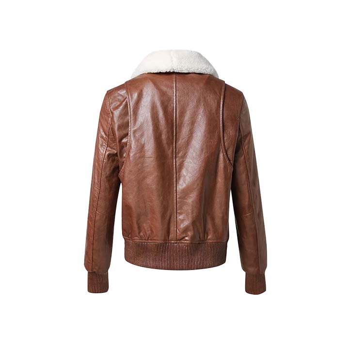 Radiance Brown Leather Bomber Jacket