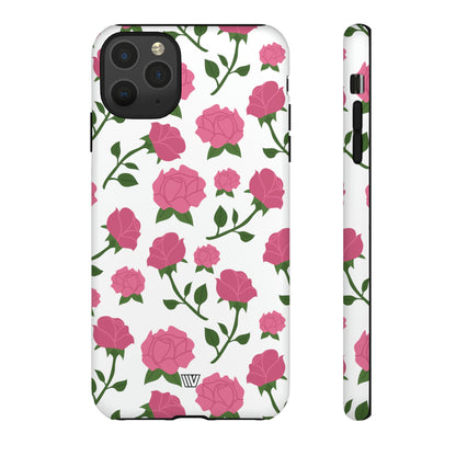 PINK ROSES ON WHITE | Tough Phone Case