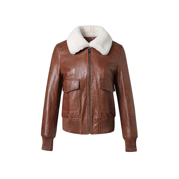 Radiance Brown Leather Bomber Jacket