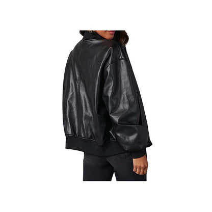 Ember Black Leather Bomber Jacket