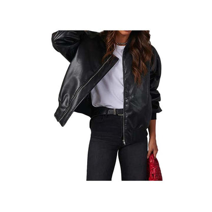 Ember Black Leather Bomber Jacket