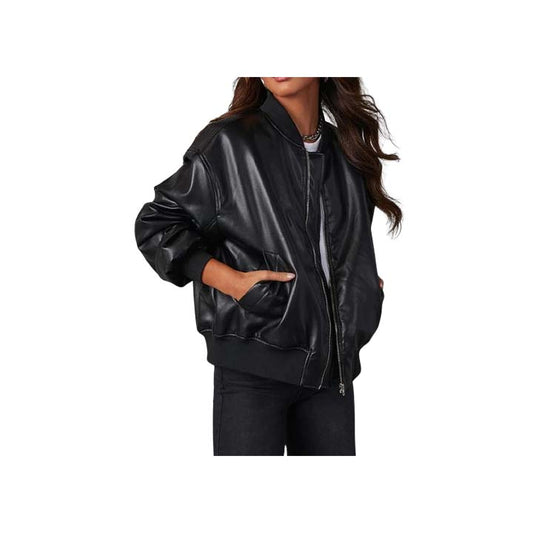 Ember Black Leather Bomber Jacket