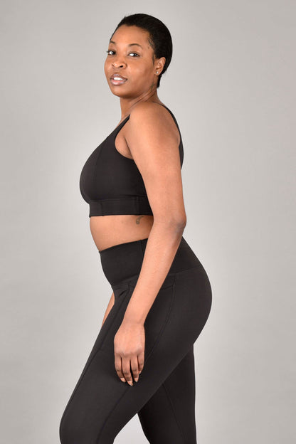 Sophia Recycled Core Compression Longline Bra in Matte Black