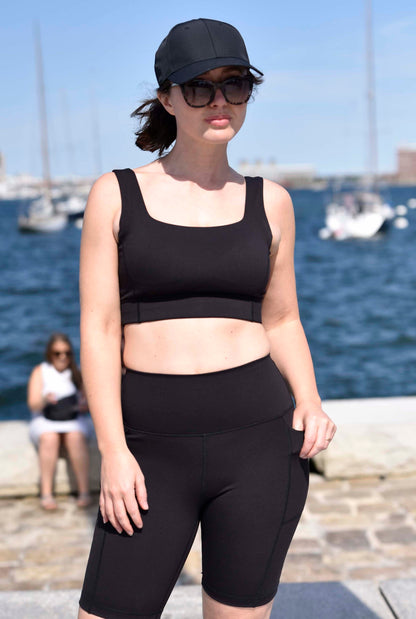 Brigitte Recycled Core Compression Longline Bra in Matte Black