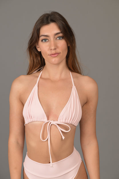 Dannie Recycled Rib String Bikini Top in Sugar Pink