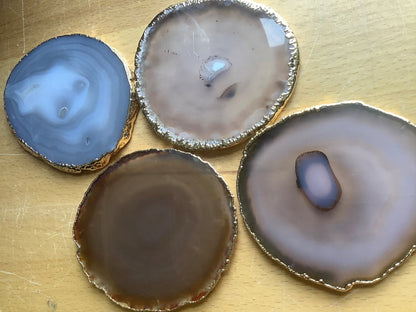 Agate Slice Coasters Set Of 2 Gold Plated Size #2 Grade A (3-3.25 Inches) Escort Place Cards