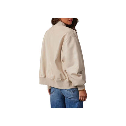 Ember Beige Leather Bomber Jacket