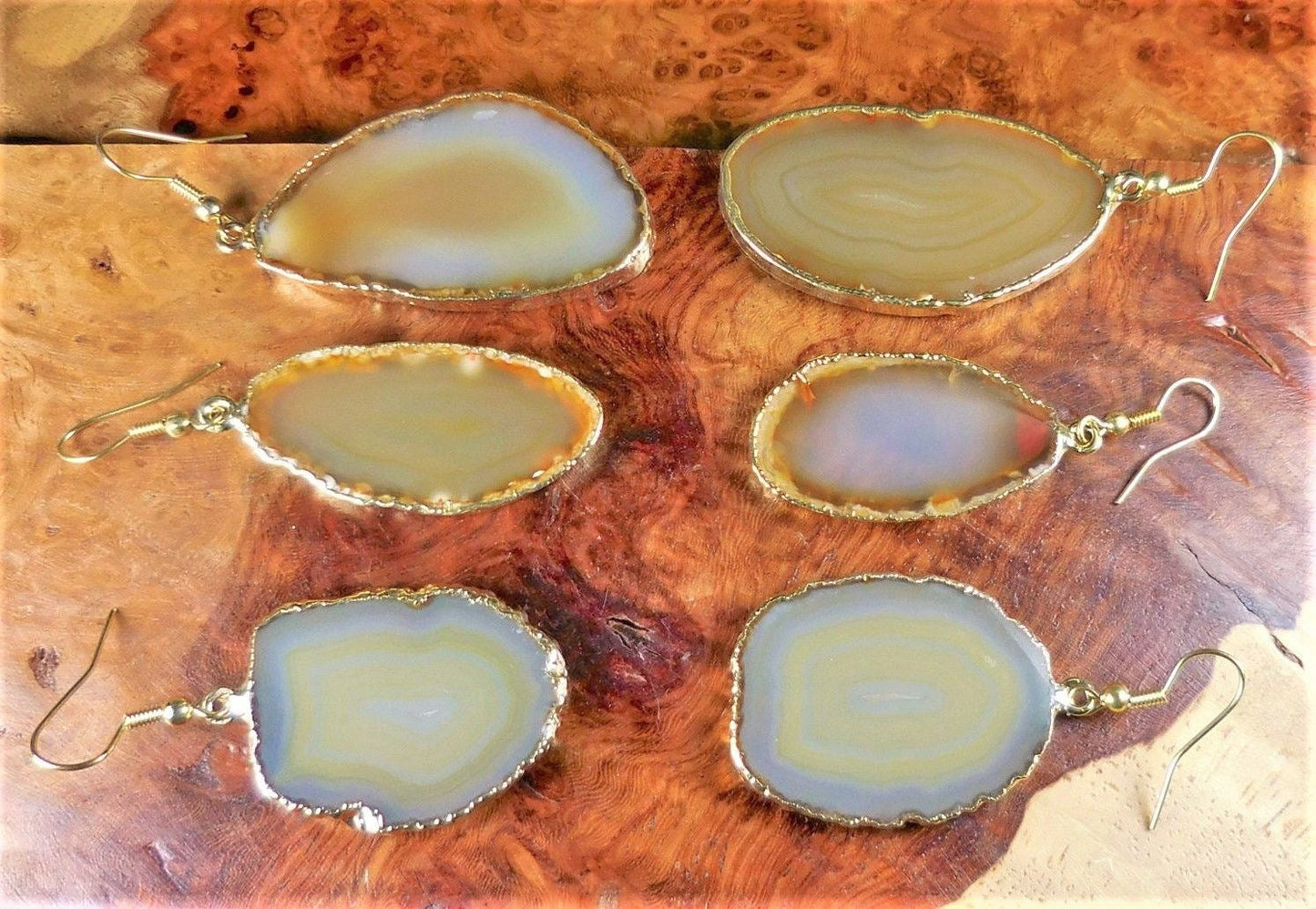 Agate Slice Earrings - Natural Gold