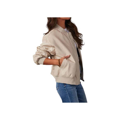 Ember Beige Leather Bomber Jacket