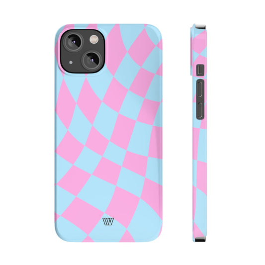 BLUE PINK CURVY CHECKERBOARD | Slim iPhone Case