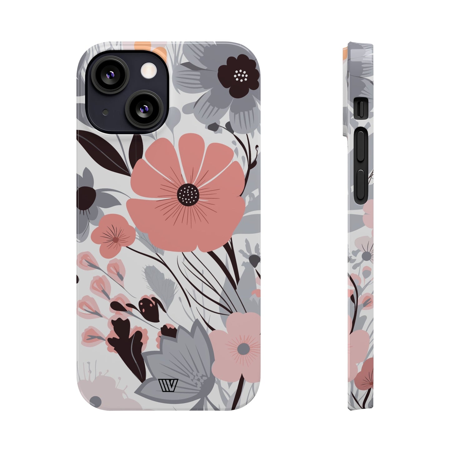 GRAY PASTEL FLOWERS | Slim iPhone Case