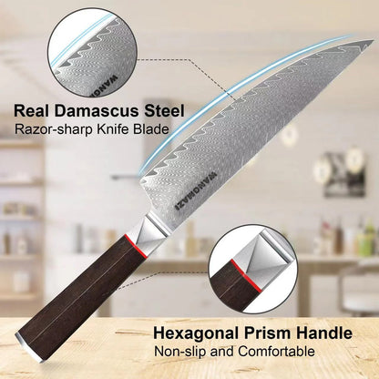 WANGMAZI 8-Inch Premium Damascus Chef Knife with Ergonomic Wood Handle