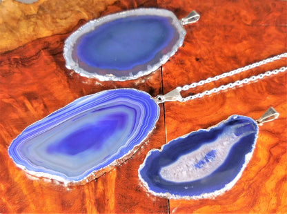 Purple Agate Slice Pendant (Silver Plated Edges) Polished Geode Slice Jewelry