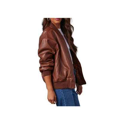 Ember Brown Leather Bomber Jacket