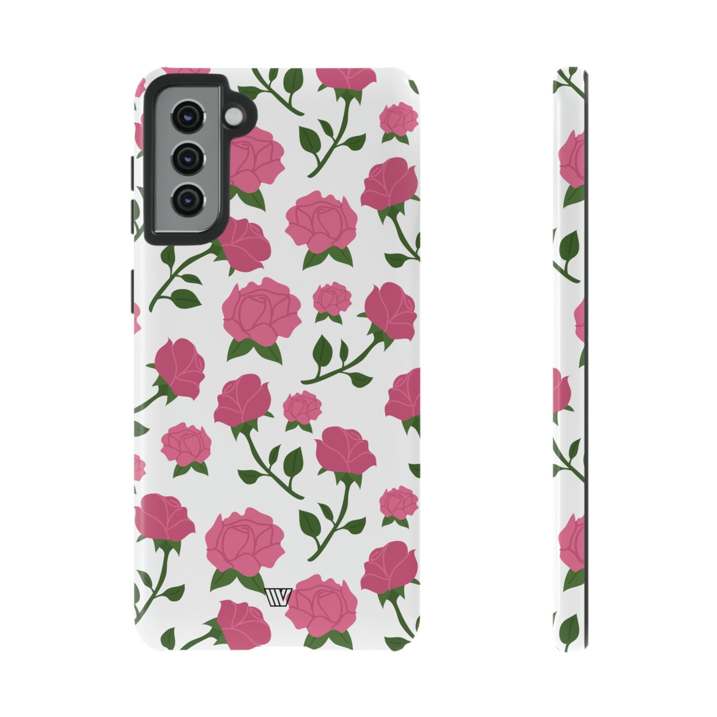 PINK ROSES ON WHITE | Tough Phone Case