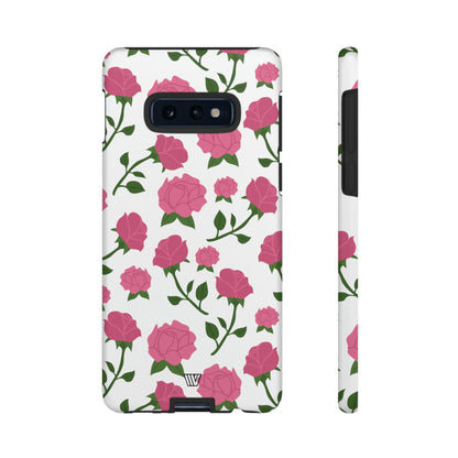 PINK ROSES ON WHITE | Tough Phone Case