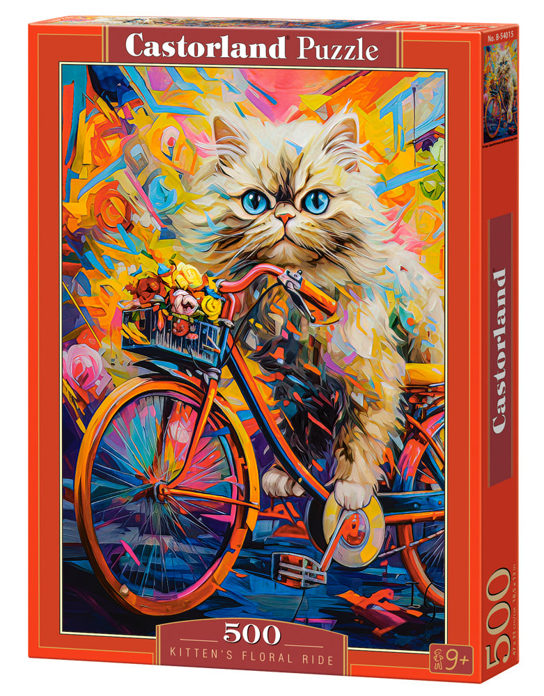 500 Piece Jigsaw Puzzle, Kitten's Floral Ride, Animal puzzle, Kitten, Adult Puzzle, Castorland B-54015