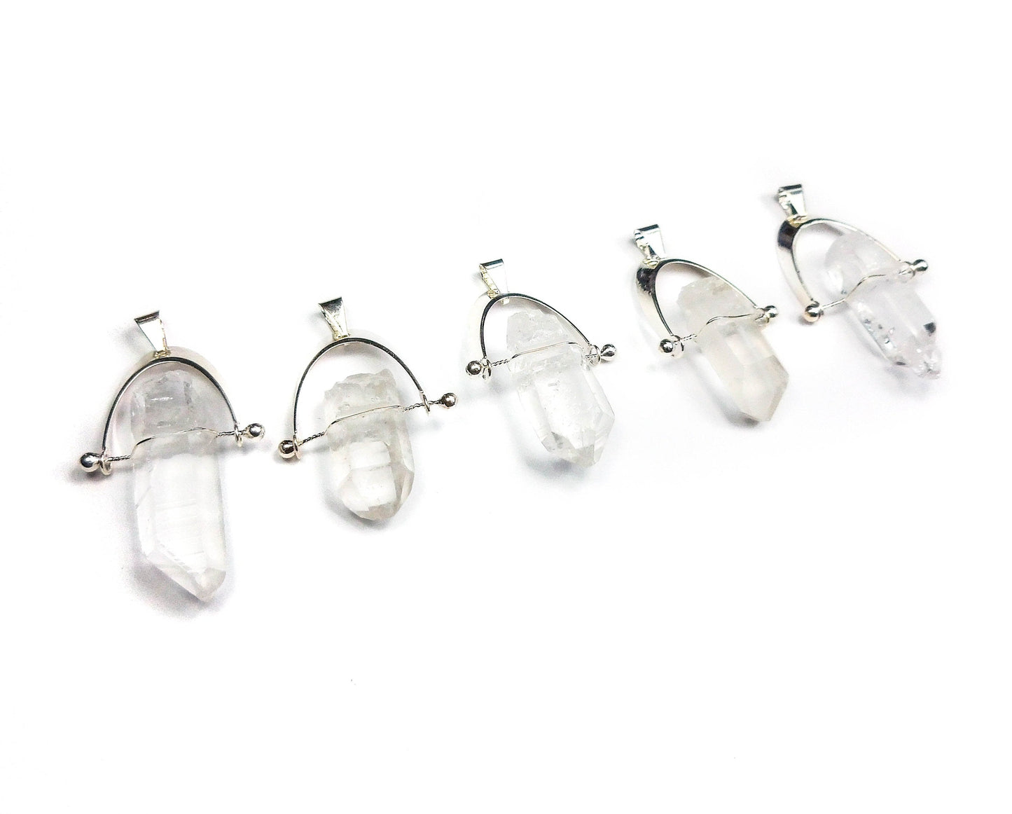 Quartz Crystal Point Arch Swivel Pendant (5 pcs)(Silver Plated) Wholesale Gemstone Jewelry Lot