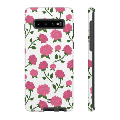 PINK ROSES ON WHITE | Tough Phone Case