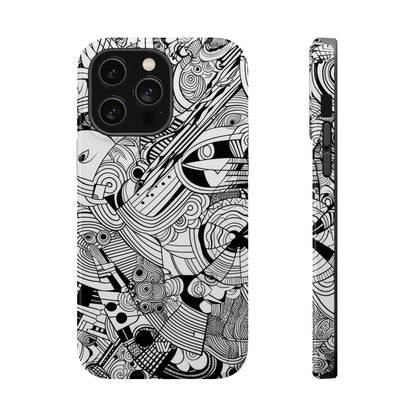 B&W ABSTRACT DOODLE | MagSafe Tough iPhone Case