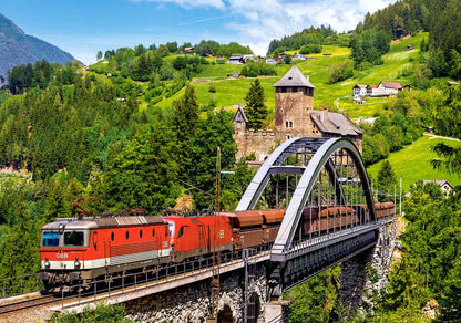 500 Piece Jigsaw Puzzle, Train on the Bridge, Mountain Train, Locomotive Puzzle, Train puzzle, Adult Puzzles, Castorland B-52462