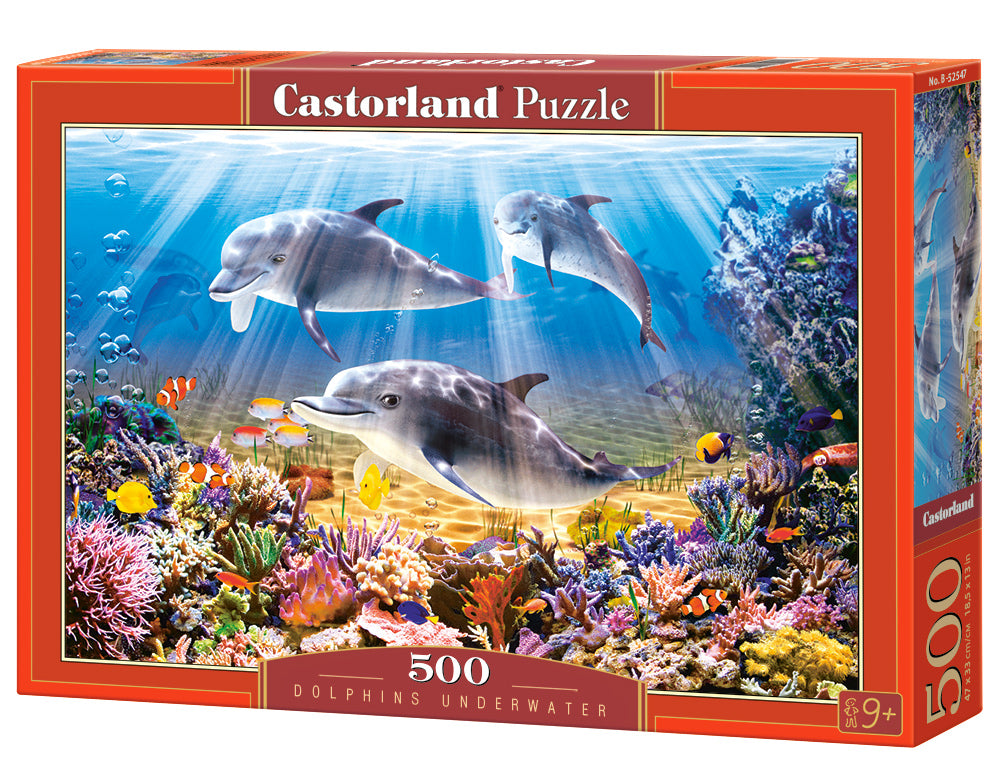 500 Piece Jigsaw Puzzle, Dolphins Underwater, Ocean life, Sea puzzles, Adult Puzzle, Castorland B-52547