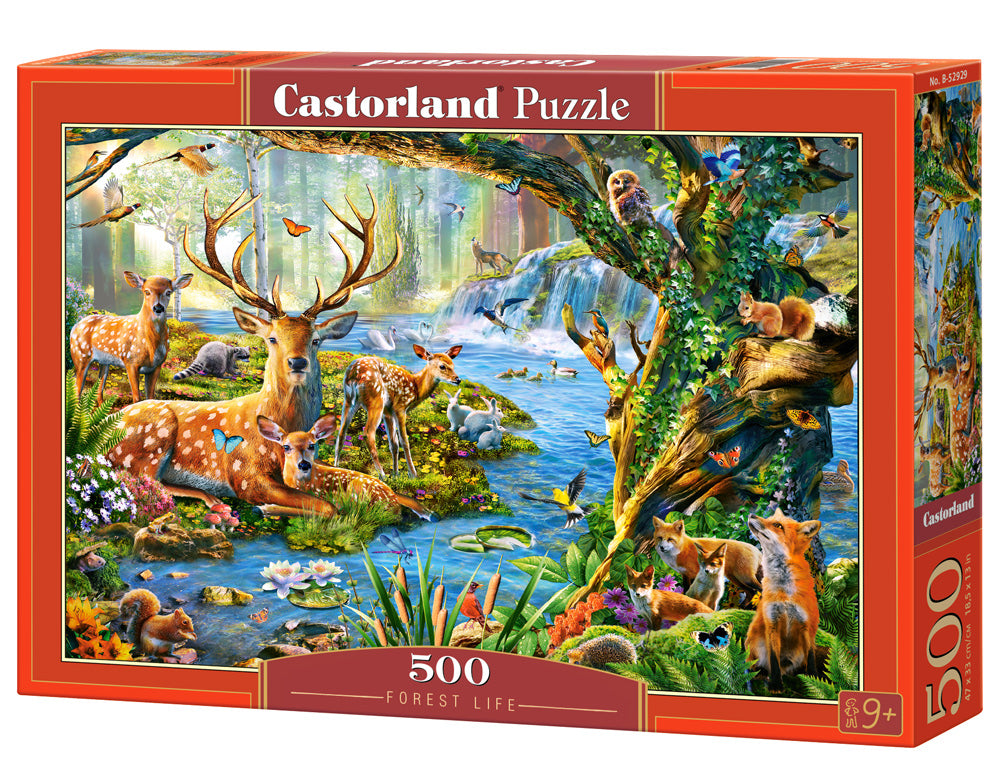 500 Piece Jigsaw Puzzle, Forest Life, Charming view of deer and animals in the forest, Adult Puzzle, Castorland B-52929