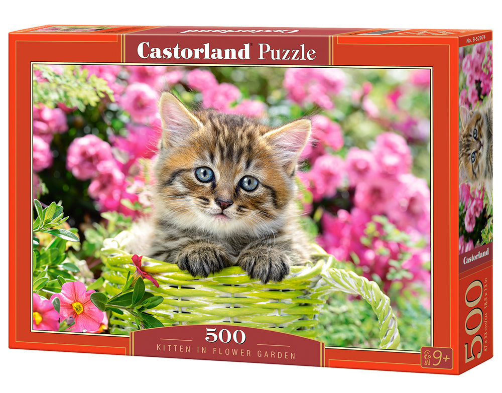 500 Piece Jigsaw Puzzle, Kitten in Flower Garden,  Cat puzzle, Kittie puzzle, Cute cat, Adult Puzzle, Castorland B-52974