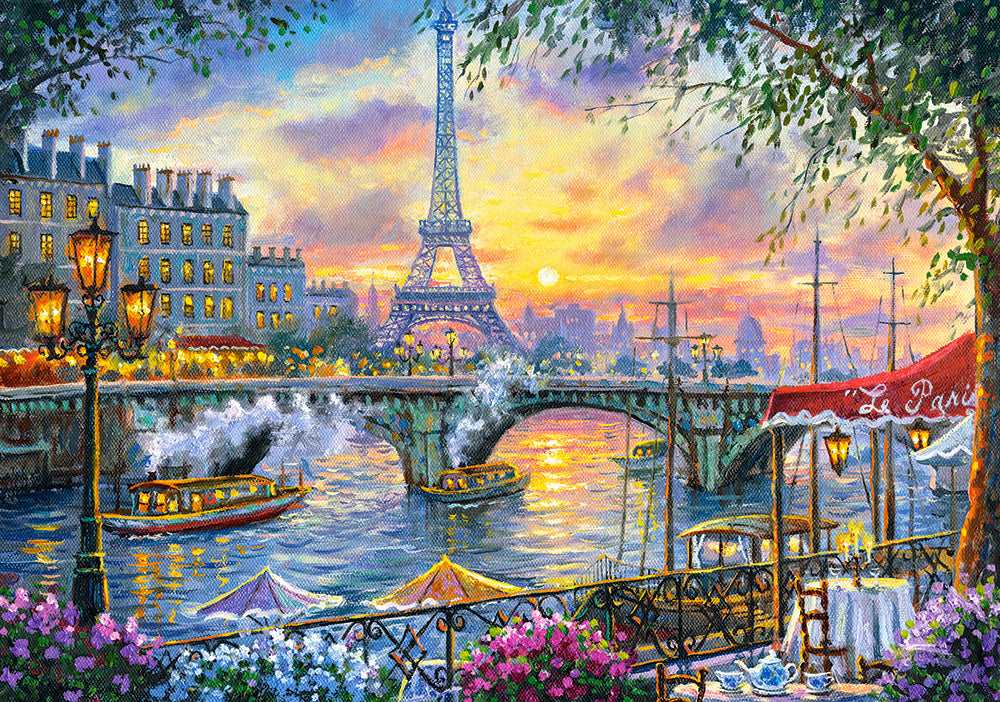 500 Piece Jigsaw Puzzle, Tea Time in Paris, France, Colorful Eiffel Tower and Café Puzzle, Paris, Art Puzzle, Adult Puzzles, Castorland B-53018