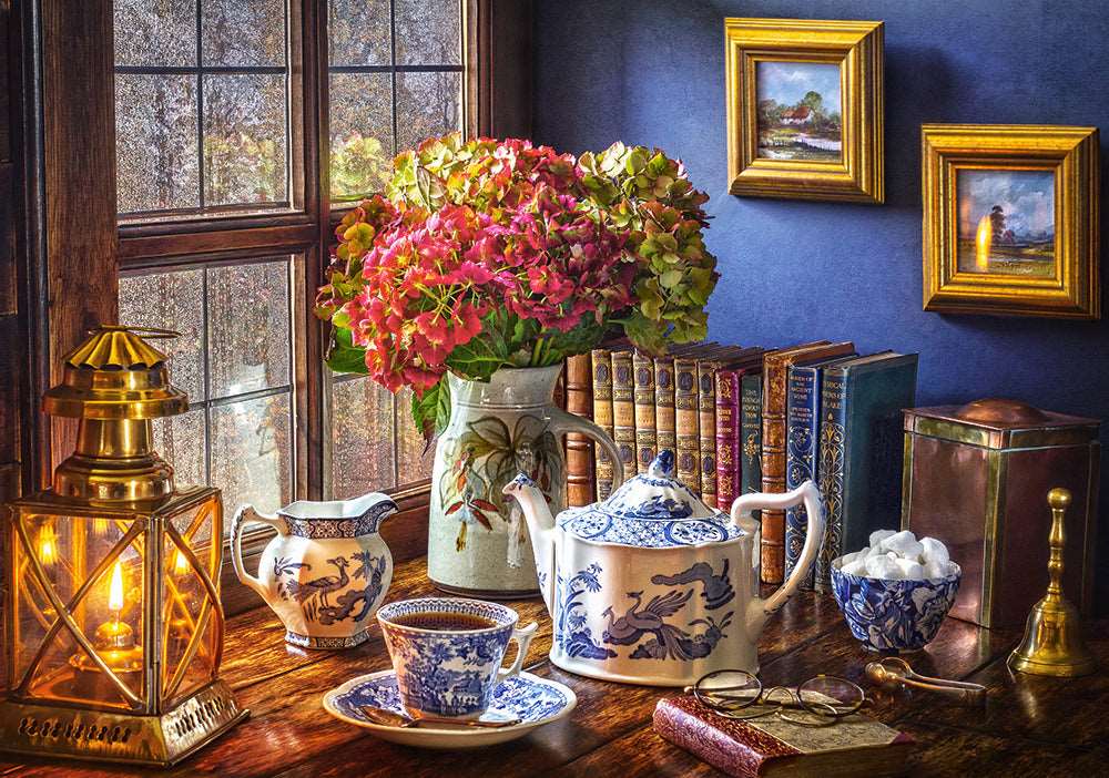 500 Piece Jigsaw Puzzle, Tea Time, Classic interior, old fashioned furniture, oil lamp, beautiful vase, Adult Puzzles, Castorland B-53070