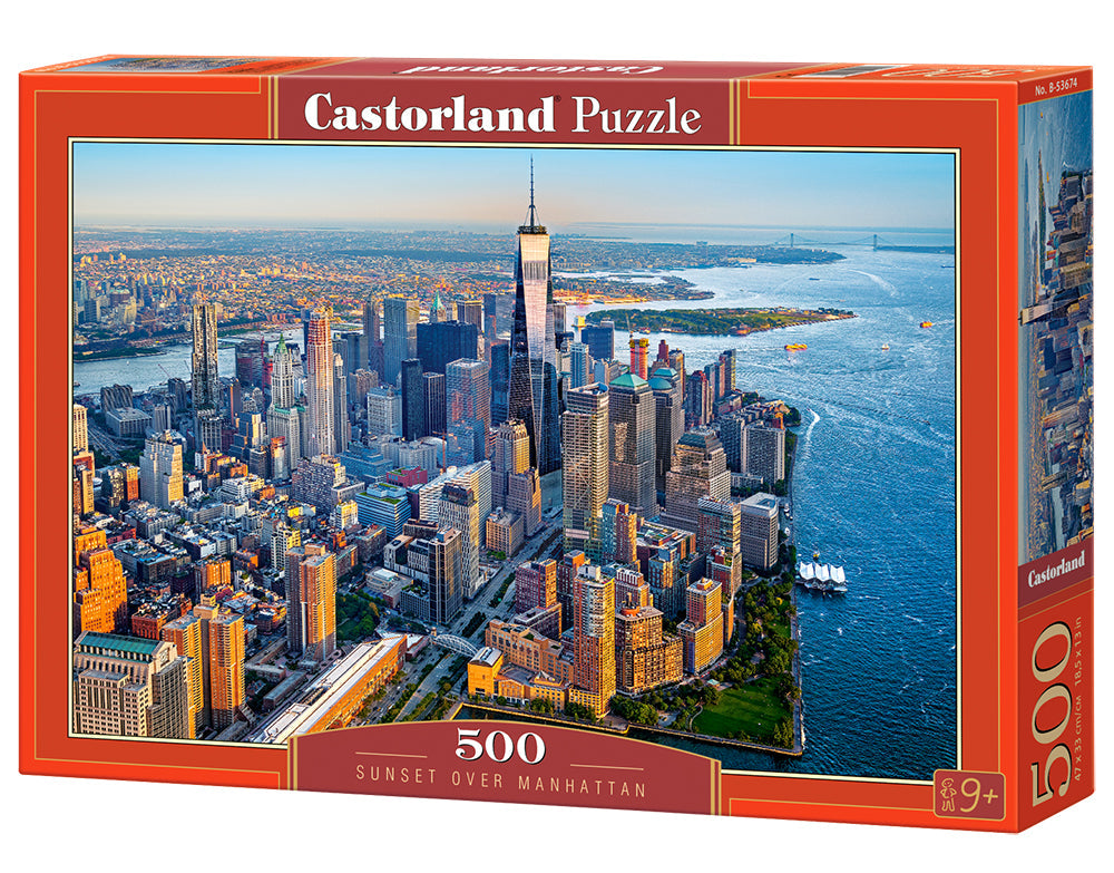 500 Piece Jigsaw Puzzle, Sunset over Manhattan, New York, NYC, cityscape puzzle, USA, Adult Puzzles, Castorland B-53674