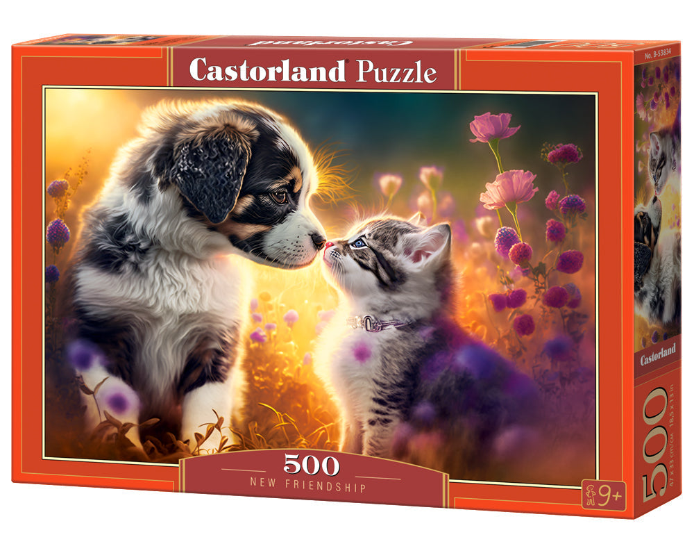 500 Piece Jigsaw Puzzle, New Friendship, Animal puzzle, Cat & Dog, Puppy, Kitten Adult Puzzle, Castorland B-53834