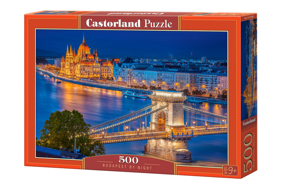 500 Piece Jigsaw Puzzle, Budapest by Night, Hungary, Riverside, City at night, Adult Puzzle, Castorland B-53940