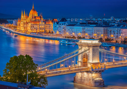 500 Piece Jigsaw Puzzle, Budapest by Night, Hungary, Riverside, City at night, Adult Puzzle, Castorland B-53940