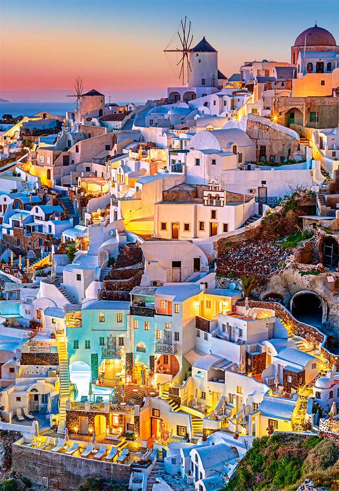 1000 Piece Jigsaw Puzzle, Santorini Lights, Puzzle of Greece, Island Paradise Puzzle, Adult Puzzle, Castorland C-103522-2