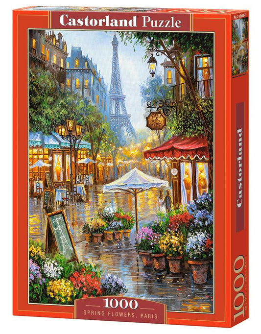 1000 Piece Jigsaw Puzzle, Spring Flowers, Paris, France, Colorful Eiffel Tower and Café Puzzle, Adult Puzzle, Castorland C-103669-2