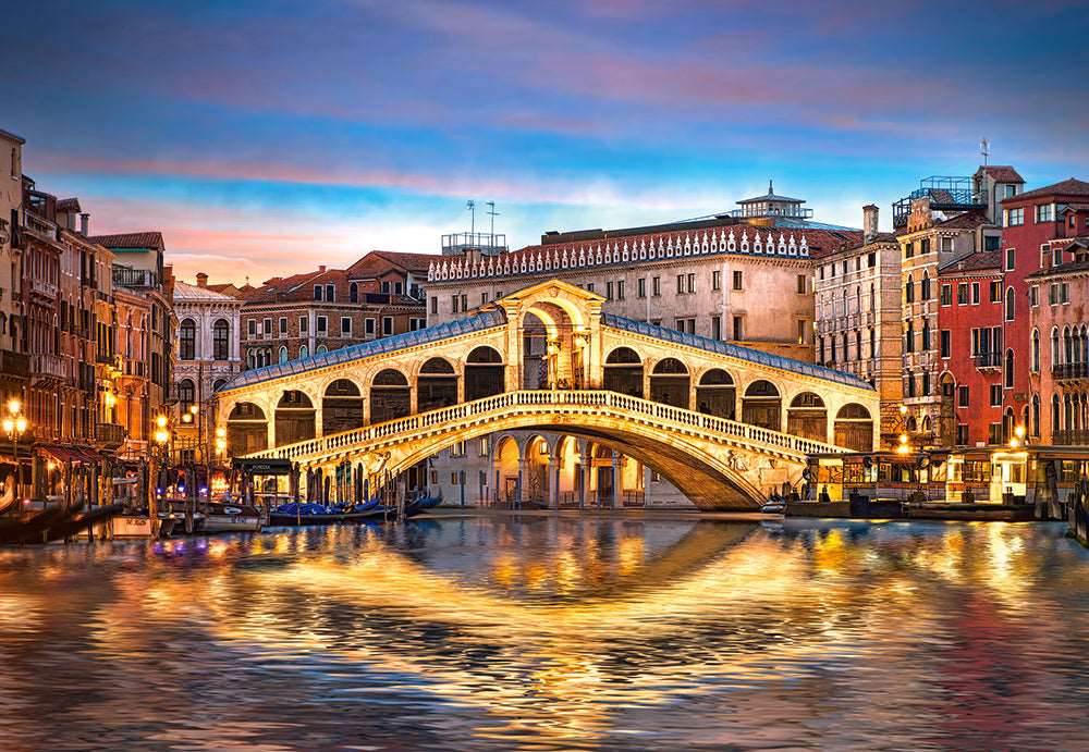 1000 Piece Jigsaw Puzzle, Rialto by Night, Rialto Bridge, Venice, Italy, Romantic place, European puzzle, Adult Puzzle, Castorland C-104215-2