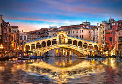 1000 Piece Jigsaw Puzzle, Rialto by Night, Rialto Bridge, Venice, Italy, Romantic place, European puzzle, Adult Puzzle, Castorland C-104215-2